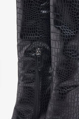 Uptown Black Croc Fitted Over Knee Pointed Heeled Boots