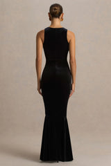 Pippa Black Velvet Crew Neck Mermaid Maxi Dress