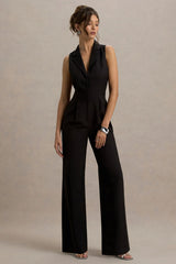 Trixie Black Plunge Neck Tailored Jumpsuit