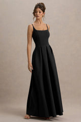 Bambina Black Scoop Neck Pleated Maxi Dress