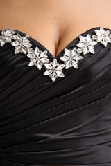 Ambria Black Satin Hand Embellished Sweetheart Neck Corset Top