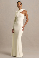 Dawn Cream High Neck Maxi Dress With One Long Cape Sleeve