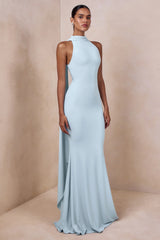 Cordy Powder Blue High Neck Maxi Dress With Cape