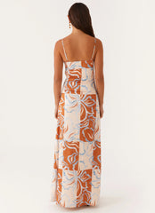 Aster Bloom Maxi Dress Orange Blue Floral