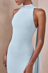 Cordy Powder Blue High Neck Maxi Dress With Cape