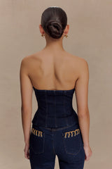 Tully Strapless Topstitch Denim Top Indigo Blue