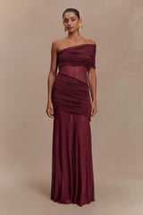 Dallas One Shoulder Mesh Maxi Dress Burgundy