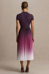 Libby Burgundy Ombre Woven High Neck Midi Dress With Pleated Detailing