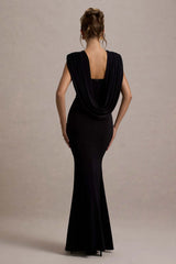 To The Moon Black Cowl Back Maxi Dress