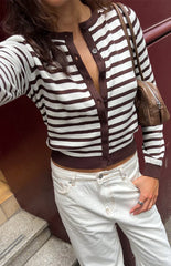 Lottie Chocolate Stripe Round Neck Cardigan