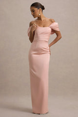 Annita Light Pink Satin Bardot Maxi Dress