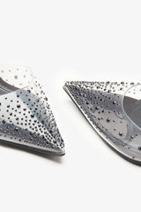 Covergirl Black Diamante Sling Back Pointed Heels