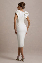 Aubrie Ecru Midi Dress With Bow Details