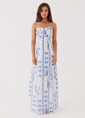 Tayla Linen Maxi Dress Floral Wave