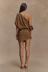 Gabriella Draped Mini Dress Light Brown Marle