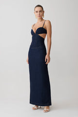Amila Denim Cupped Maxi Dress Indigo Blue