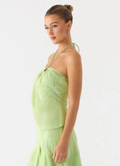 Teneika Beaded Flower Top Lime
