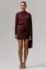 Celeste Burgundy Long Sleeve Mini Dress With Cape Sleeve