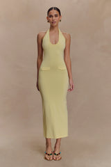 Ovina Halter Neck Knit Midi Dress Lemon